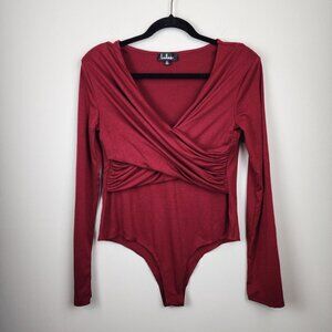 Lulus maroon bodysuit sz XL front drapery long sleeve